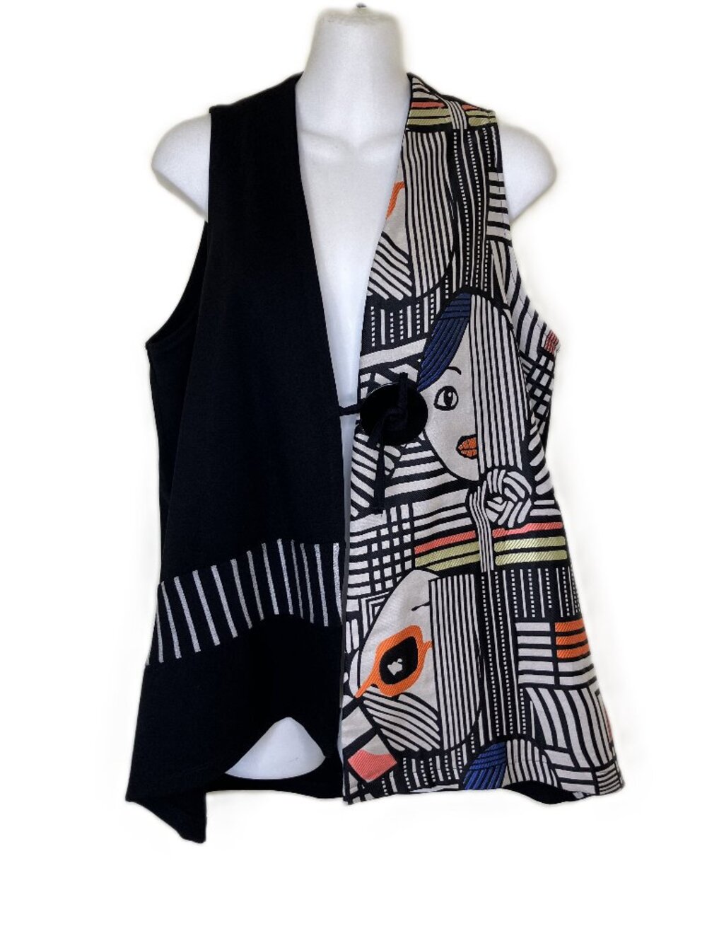 Zoe Michael Phillips Sleeveless Art-to-Wear Vest Vintage Geometric Portrait